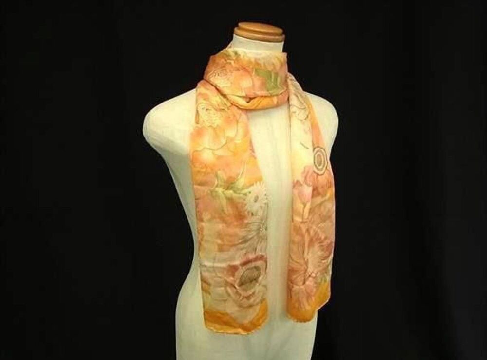 Salvatore Ferragamo 100% Silk Scarf Orange Mixed Floral Whimsical Hippie Retro